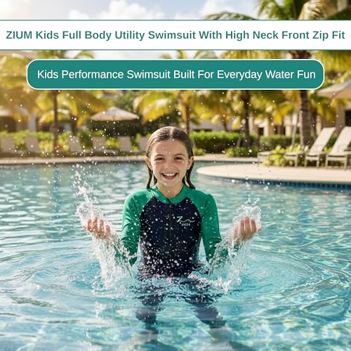 Image of ZIUM Girls 4 Way Lycra Swimsuit Cum Diving Suit with Print & Plain Options
