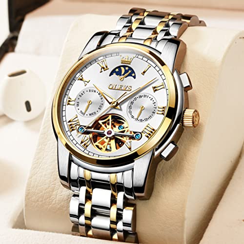 Image of OLEVS Mens Automatic Watches Skeleton Mechanical Self Winding Luxury Fashion Dress Wrist Watch Luminous Waterproof