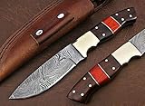Poshland Handmade Damascus Steel Bushcraft Knife - Stunning Easy Grip Handle
