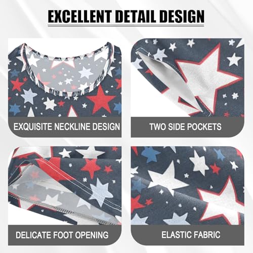 ALAZA Red White Blue Star Pajamas Set Short Sleeve Cotton Sleepwear Summer Pjs 2 Piece 5-14Y4
