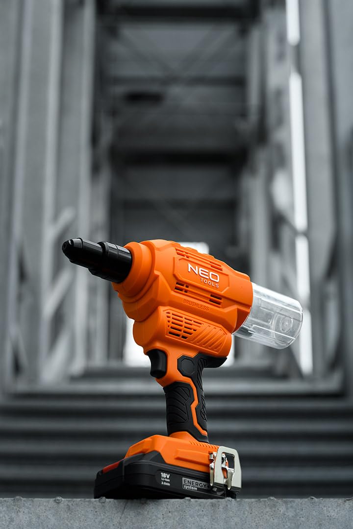 NEO TOOLS Nitownica akumulatorowa 12000 N – nitownica do nitów 2,4-6,4 – elektryczny pistolet do nitowania z aluminium (bez akumulatora) – kompatybilny z akumulatorem z serii Energy+