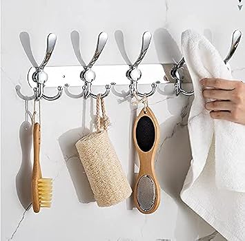 GlazieVault Coat Hooks for Wall - Stainless Steel Coat Racks (2 Pack) - Heavy Duty Coat Hook Wall Mounted - Premium Design Rust Free Coat Hanger for Clothes (Silver Tri)