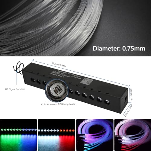 Image of AZIMOM RGB 12LED Meteor Shooting Star Kits 600pcs 0.03in 13.1ft Colorful Shooting Star Fiber Optic Starlight Meteor Kits for Car Home Roof Ceiling