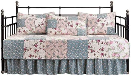 Chezmoi Collection Abbi 5-Piece Daybed Bedding Set Shabby Chic Floral Daybed Cover Pre-Washed Cotton Ruffled Patchwork Daybed Set