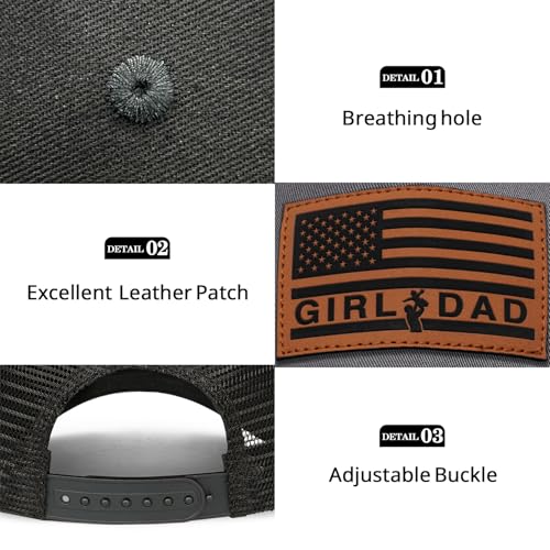 Image of Girl Father Daddy Dad Leather Patch Hat Birthday for Dad Papa from Daughter Son Adjustable Trucker Hat