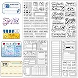 CONCHLERY 4 Pcs Reading Books Pattern Clear Stamps Schedule and Reading Quotes Silicone Stamp Seal for DIY Scrapbooking and Card Making Paper Craft Decor 6.3 × 4.3 Inch