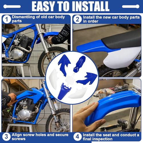 Image of Podoy CRF50 Body Fender Kit for Compatible with XR50 XR 50 CRF 50 SDG SSR Pit Dirt Motor Trail Bike Black with Bolt Work Fairing Plastic (Blue)