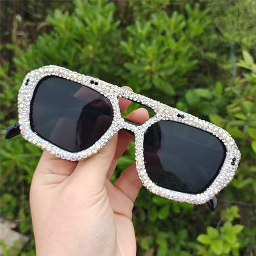 willochra Diamond Square Sunglasses for Men Fashion Rhinestone Double Bridge Male Sun Glasses Eyewear Trendy Shades4