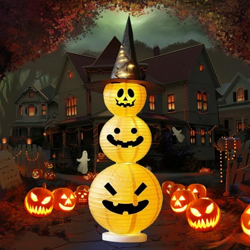 Halloween Deko Kürbis Laterne Kürbis Lampion Lichter 115 CM LED Kürbislaterne Halloween Herbst Dekoration Laterne für Karneval Fasching Mottoparty