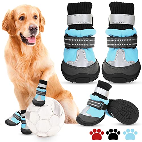 Aofitee Dog Shoes, Waterproof Dog Boots, Winter Dog Booties For Large Dogs, Dog Rain Boots With Reflective Straps And Anti-Slip Sole, Outdoor Fleece Dog Paw Protector For Medium Large Dogs #TOP24