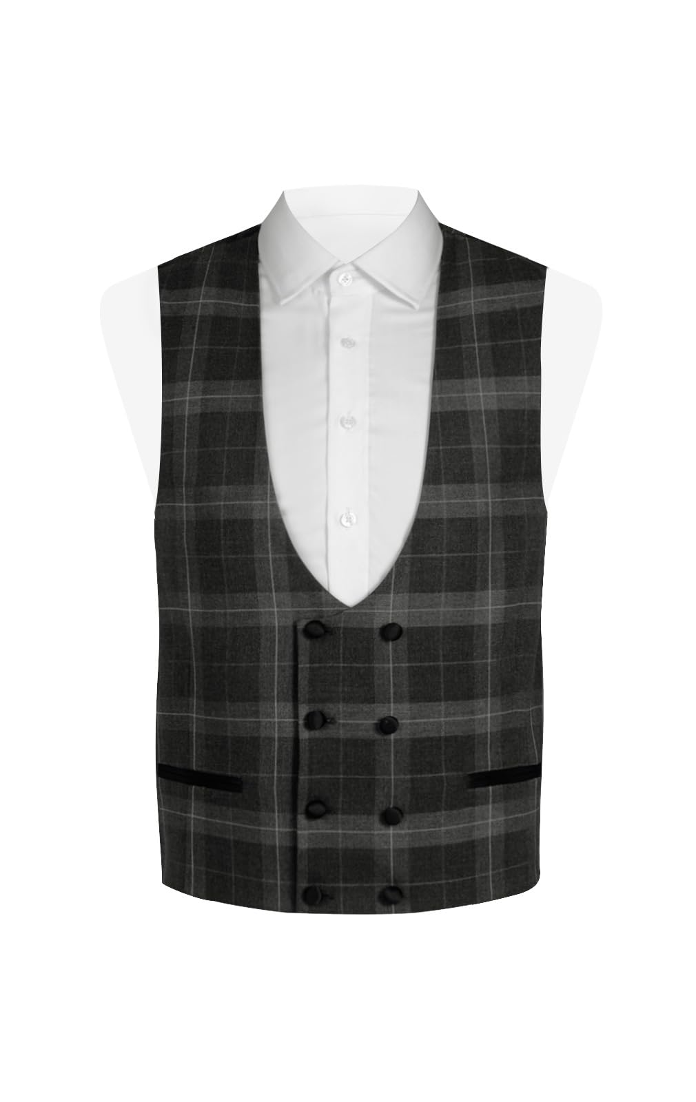 Dobell Mens Grey Tartan Check Waistcoat Regular Fit Double Breasted-4XL (58-60in)