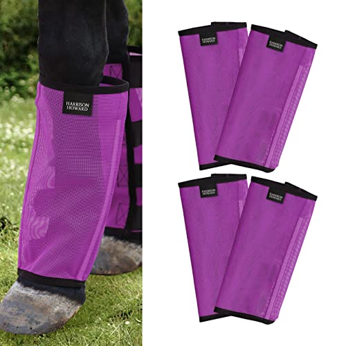 Harrison Howard Loose Fitting Fly Boots UV-Protective Extra Tough Mesh Ventilated Four Fasteners Stay-on Design Protect Horse Legs & Stomp-Reducing Set of 4 Purple Large