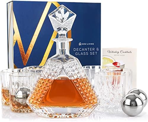 Nou Living 11 Pc Crystal Whiskey Decanter Set with Glasses  Premium Whiskey Decanter and Glass Set of 6  Crystal Liquor Decanter Set for Men  Whiskey Glass Set with Decanter for Whiskey or Bourbon