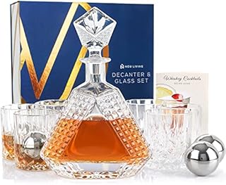 Nou Living 11 Pc Crystal Whiskey Decanter Set with Glasses  Premium Whiskey Decanter and Glass Set of 6  Crystal Liquor Decanter Set for Men  Whiskey Glass Set with Decanter for Whiskey or Bourbon