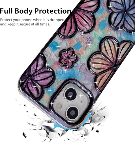 Image of mobistyle Compatible with iPhone 15 Plus Phone Case | Colorful Flower 3D Clear Cover Soft TPU Camera Protection Shockproof Back for Women Girls iPhone Case (Flower Black)