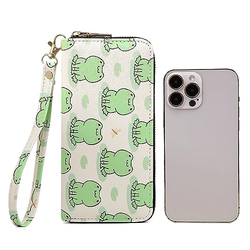 Image of Checkered Cow Print Wallet For Women Skull Goth Frog Butterfly Turtle Ladies Cluth Wristlet Wrist Strap Long Purse Zip Around Card Holder
