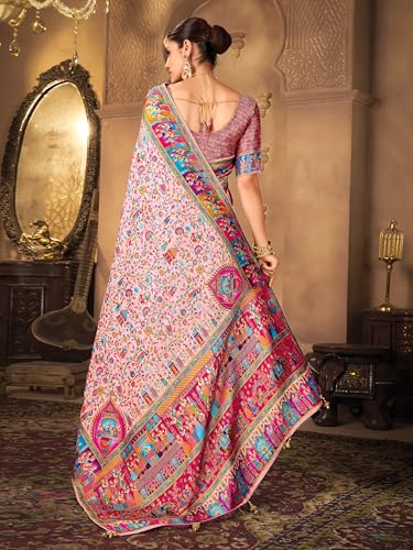 Image of Glory Sarees Women's Luxurious Dola Pure Silk Original Saree Position Print Work Madhubani Inspired Motifs Banarasi Kanjivaram Style Saree With Blouse Piece (Elegant101 Parent)