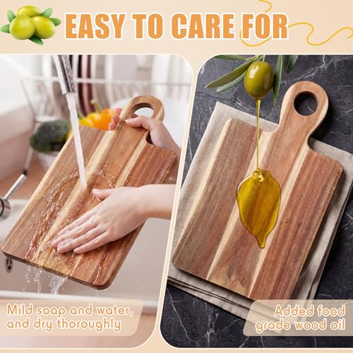 Image of 10 Pcs Acacia Wood Cutting Board with Handle Bulk 13.8 x 7.9'' Square Charcuterie Chopping Board for Pizza Cheese Meat Decorative Natural Wooden Serving Tray for Kitchen and Dining Room