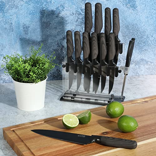 Gibson Soho Lounge 13 Piece Cutlery Set W/Acrylic Wood Block And Wood Soft Touch Handles #TOP1