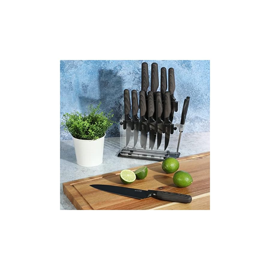 Gibson Soho Lounge 13 Piece Cutlery Set w/Acrylic Wood Block and Wood Soft Touch Handles