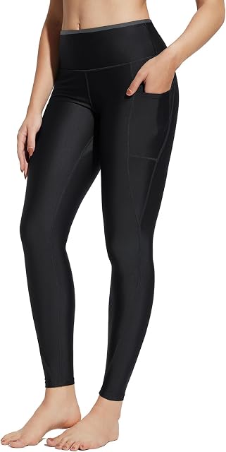 Baleaf Swim Pants Leggings de natation Protection solaire haute taille Maillots de bain UPF50+ avec des poches pour femme