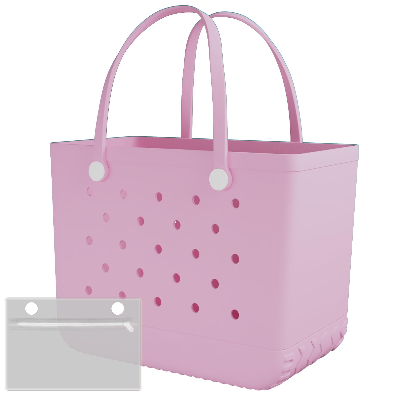 VILLDENO X-Large Rubber Tote Bag Rubber Beach Bag, Washable Durable Beach Tote, Lightweight, Waterproof Sandproof (Pink)