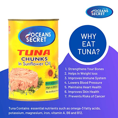 Image of Oceans Secret Tuna Chunks in SunflowerOil 400gm Pack of 1 Canned Tuna Fish | Balanced Nutrition | Heart Healthy | in Sunflower Oil | Premium Cuts Ready to Eat