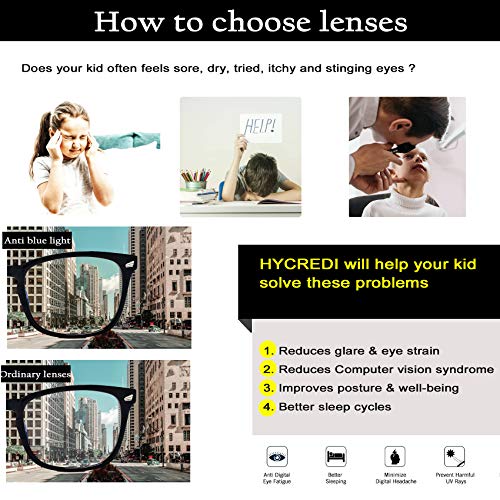 Image of Hycredi Kids Blue Light Blocking Glasses，Anti Eyestrain & UV Protection, Computer Gaming TV Phone Glasses for Boys Girls