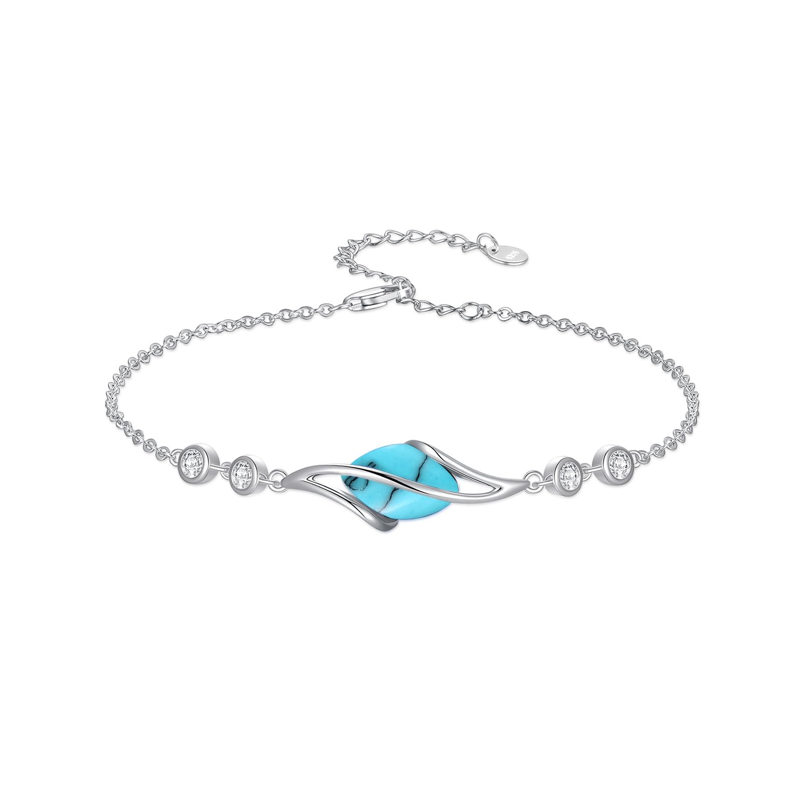 HPQQ 925 Sterling Silver Bracelet for Women Oval Gemstone Link Bracelet Fine Jewelry Gifts for Women Wife Mom