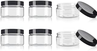 8 Oz / 250ml PET Plastic Refillable Jars Empty Cosmetic Containers Cases with Black Lid Cream Lotion Box Ointments Bottle Food Bottle Makeup Pot Jar for Lip Balm Make Up Eye Shadow Powder Pack of 6