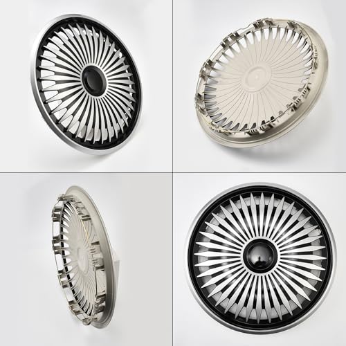 Image of Multi-Spoke Silver with Black Hubcap Wheel Cover Replacement Kit 16 inch Hub Caps Wheel Rim Cover Car Exterior Accessories Pack of 4, 16 inches