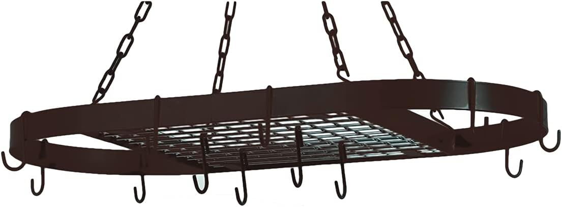 Old Dutch International Oval Bronze Hanging Pot Rack, 12 Hooks + 19.5" Chain (1.8" thick) 33" x 17¼" x 1¾"