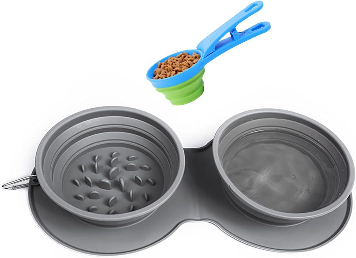 Vanshchan Collapsible Silicone Pet Bowls，Foldable Expandable Dog Bowl, (4-Pack with 4 Free Can Food Spoons), 100% Lead-Free, BPA Free…