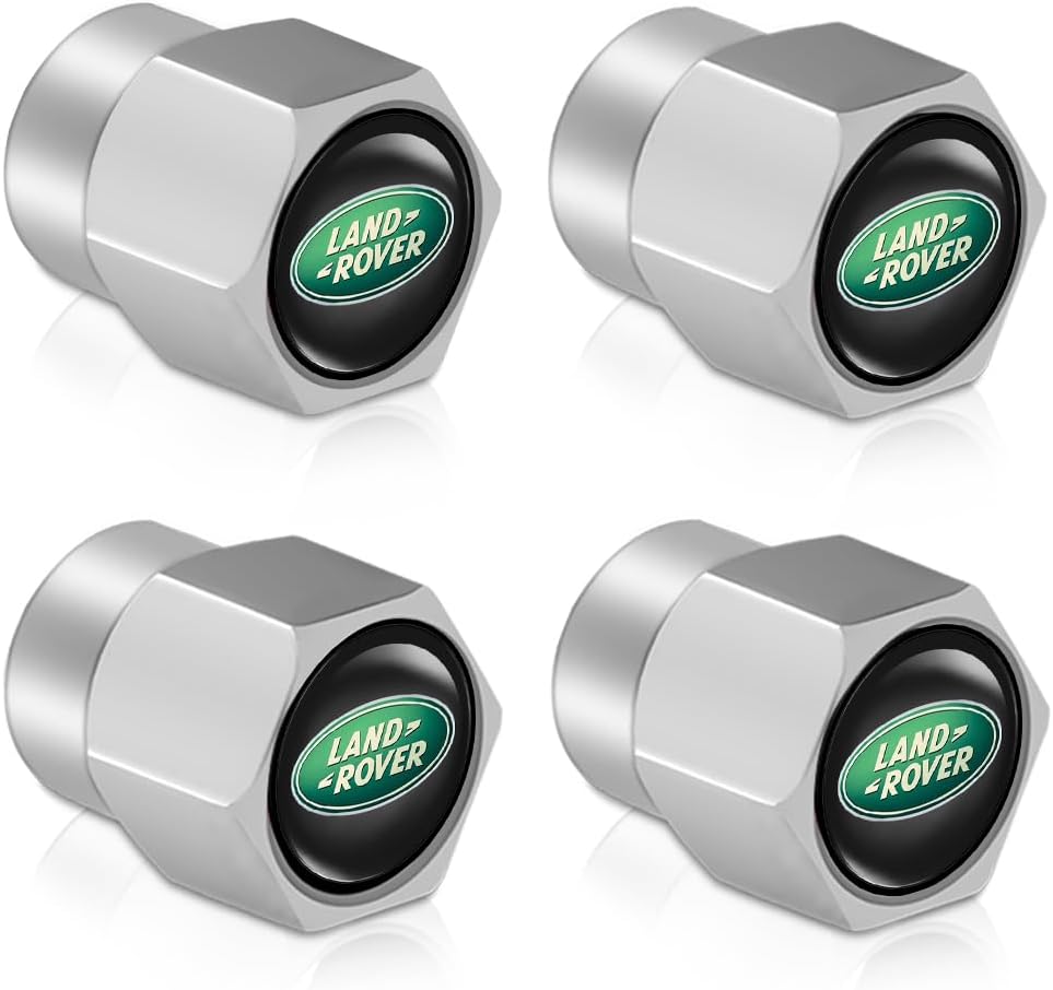 Car Tire Valve Stem Caps for Automobiles,Dust Caps Compatible with Land Rover Discovery Range Rover Sport Defender LR2 3 4 Car Tires，Alloy Leak-Proof Valve Cover Silver