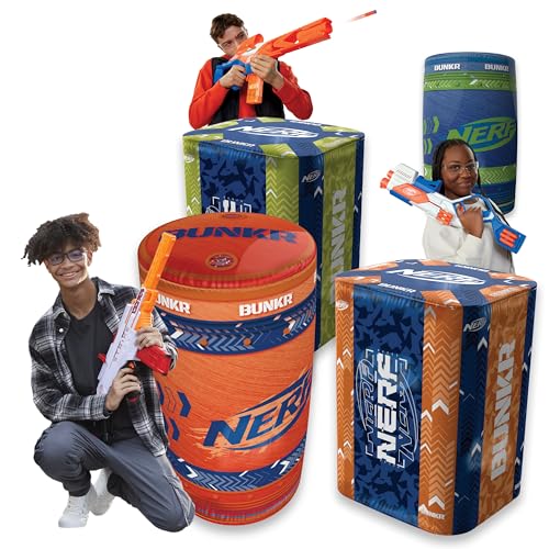 NERF BUNKR Officially Licensed Battle Royale Inflatable Bunker Battlezone - 4 Piece Barricade Set Crates Barrels