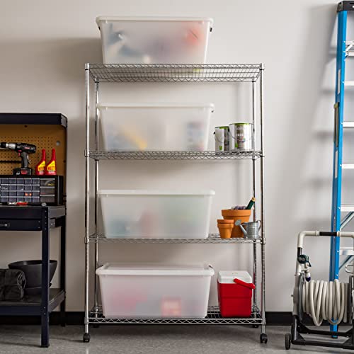 Image of IRIS USA 91 Qt Stackable Plastic Storage Bins with Lids, 4 Pack - BPA-Free, Discreet Organizing Solution, Latches, Durable Nestable Containers, Secure Pull Handle, Made in USA - Pearl