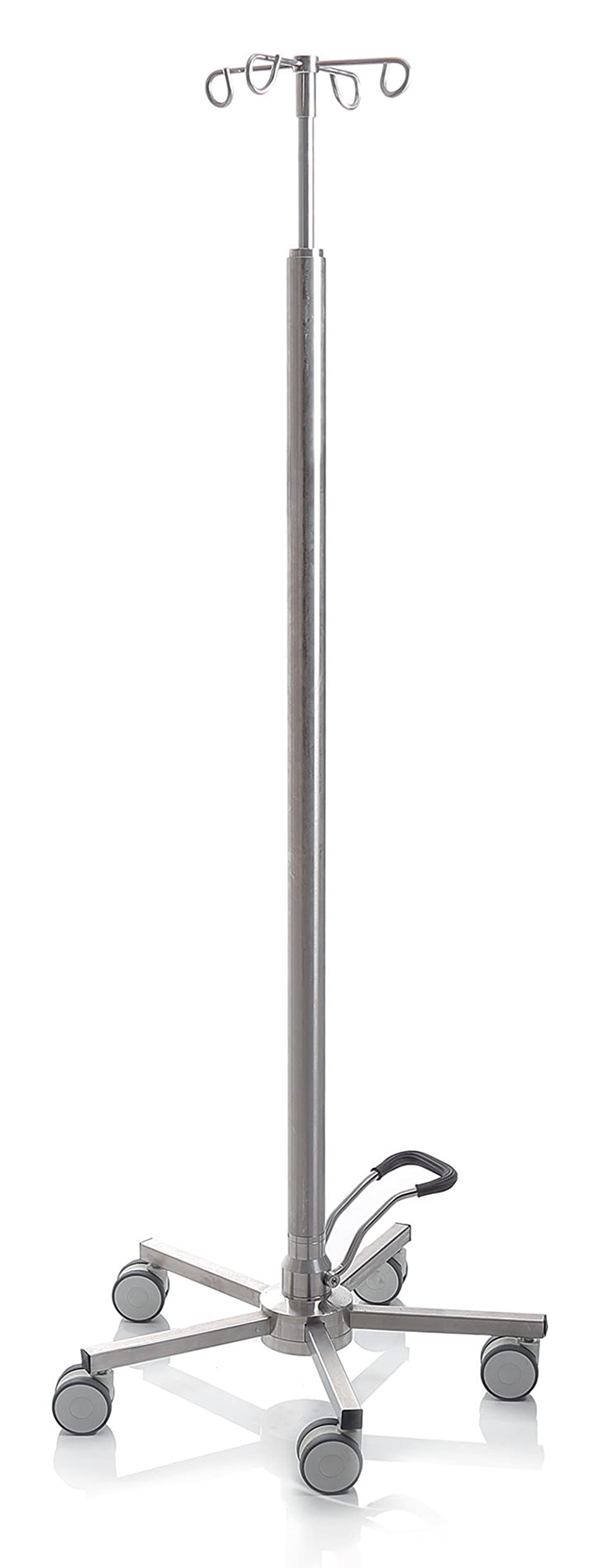 Asta Porta flebo interamente in acciaio inox 4 ganci portata 15 kg cad elevazione a pistone Made in Italy