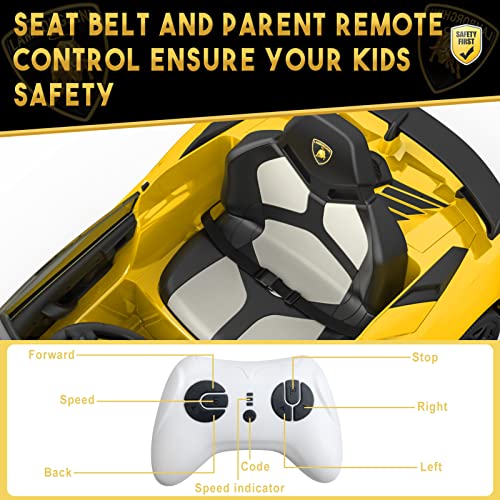 Hetoy Ride On Car For Kids 12V Licensed Lamborghini Electric Vehicles Battery Powered Sports Car With Control, 2 Speeds, Sound System, Led Headlights And Hydraulic Doors #TOP6