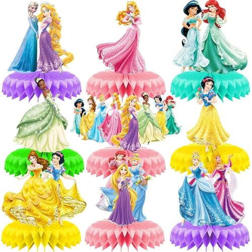 For Disne Princess Birthday Party Supplies, 9Pcs Honeycomb Centerpieces for Princess Party Decorations, Double Sided Table Decorations Centerpieces Party