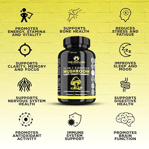 THE ENCLARE NUTRITION Mushroom Supplement for Immune Support, Energy, Nootropic Brain, Immunity Booster with Lions Mane, Reishi, Turkey Tail, Cordyceps, Chaga, Maitake, Shiitake, Agaricus (6) - Image 6