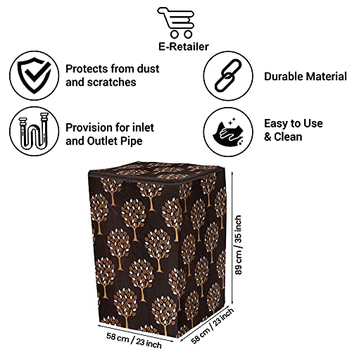 Image of Washing Machine Cover for Top Load 5kg to 7.5kg | Light Weight Dustproof Polyester Cover with Zip Enclosure | Tree Print Fully Automatic Washer Protector Indoor Outdoor Use- Size 23x23x35 inch