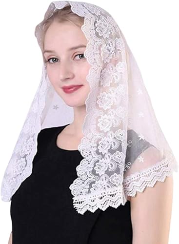 Uonlytech Velo de mantilla velo para la cabeza, velos de encaje floral, cubierta de cabeza, velo de capilla, cubierta de cabeza para el hogar, boda,