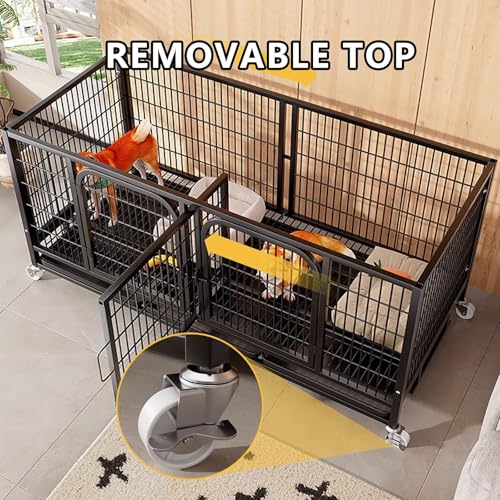 Recinto per cani da esterno con due porte, ruote girevoli, design impilabile, resistente acciaio al carbonio