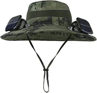 Solar Powered Fan Hat Wide Brim Boonie Sun Protection Hat with Fans Solar Mesh Ventilation Cooling Bucket Hat for Outdoor