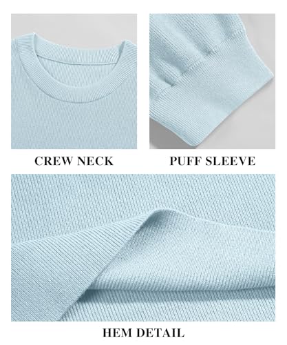 Image of Bodosalia Womens Puff Short Sleeve Sweater Casual Summer Crew Neck Pullover Tops Ribbed Knit Sweater Blouse