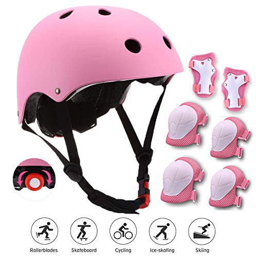 Adjustable Kids Skateboard Helmet,Bike Helmet Knee Elbow Pads Wrist Pads 7 in 1