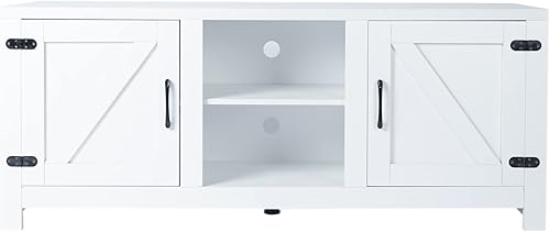 Miniatura 4 de Moderno soporte de TV de granja para televisores de hasta 65 pulgadas centro de entretenimiento rústico con puertas dobles de granero y estantes