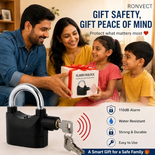 Image of Alarm Security Lock - Motion Sensor, 110dB Siren Alert,Steel Heavy-Duty Anti-Theft Padlock with 3 Keys, Weather-Resistant Heavy Body for Bikes, Gates, Doors, Sheds