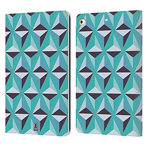 Étui portefeuille cuir Apple iPad 9.7 2017 2018 housse protection géométrique bleue