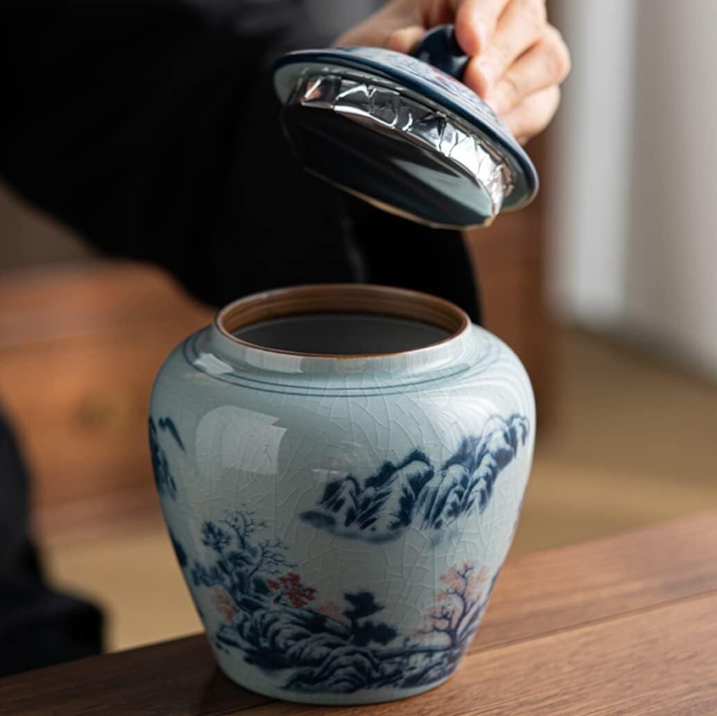 Food Storage Jar,Decorative Jar Ginger Jar Vase Decor Chinese Ceramic Ginger Jar Vase with Lid Traditional Chinese Decorative Porcelain Jars Temple Jar Ginger Jars Storage,A-16 * 21Cm